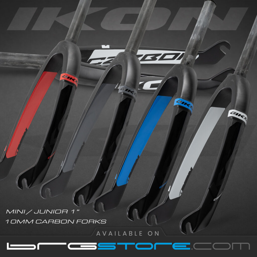 The IKON 1” fork is the ultimate BMX fork for the little racers of BMX! Features full Toray UD Carbon Steer tube as well as Full Toray UD carbon construction including the 10mm drop outs. This helps make the IKON 1” fork one of the lightest forks available for BMX racing. Available now in 4 color options on the BRGstore.com